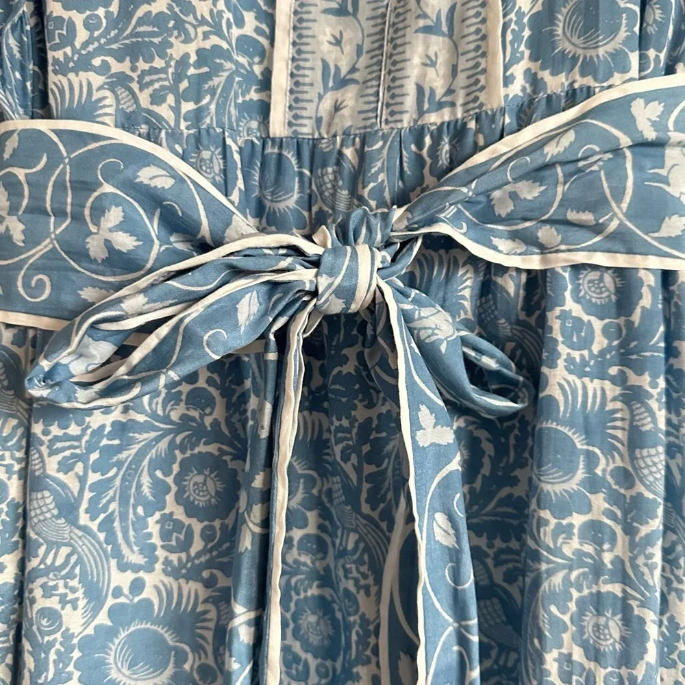 Cyclamen Jaipur Block Print Cotton Midi Dress Blue Peacock Prairie Cottagecore S
